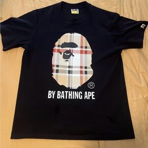 Bape Black Tee with Checkered Ape Graphic